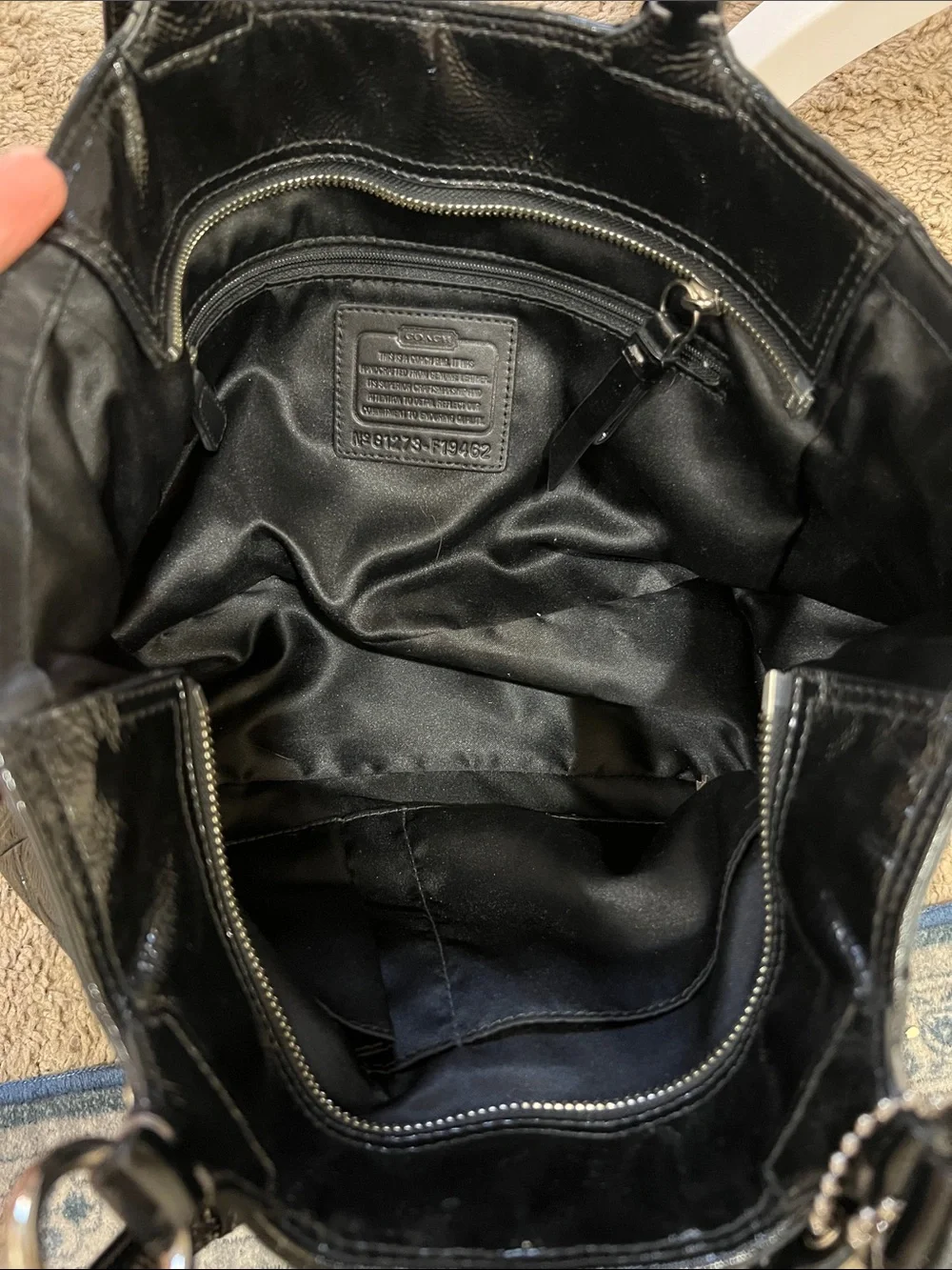 COACH Black Patent Leather Embossed C Large Tote Bag
